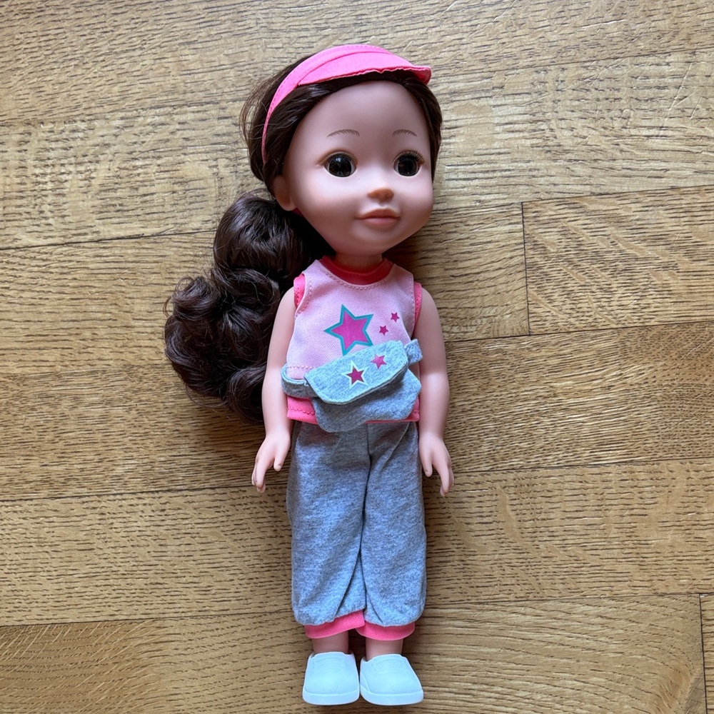 NWOT 14” Baby Doll w/ Dark Brown Hair wearing Sporty Style Clothing